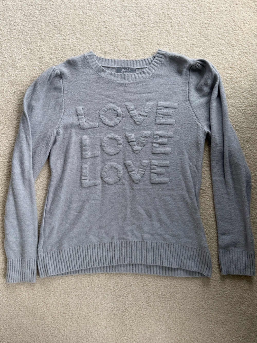 Marled Light Gray Crewneck Sweater with Raised Text